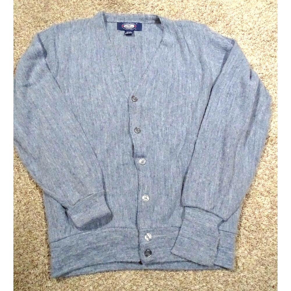 Vintage Knights Bridge DuPont Orlon Blue-Gray Cardigan Grandpa Sweater, Size M